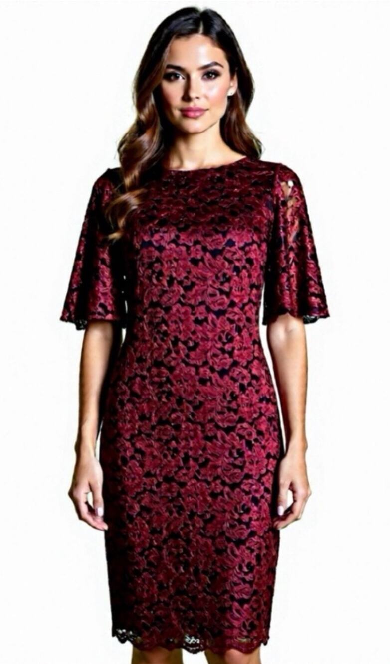 Jessica Howard Maroon Lace Long Sleeve Dress Size 10